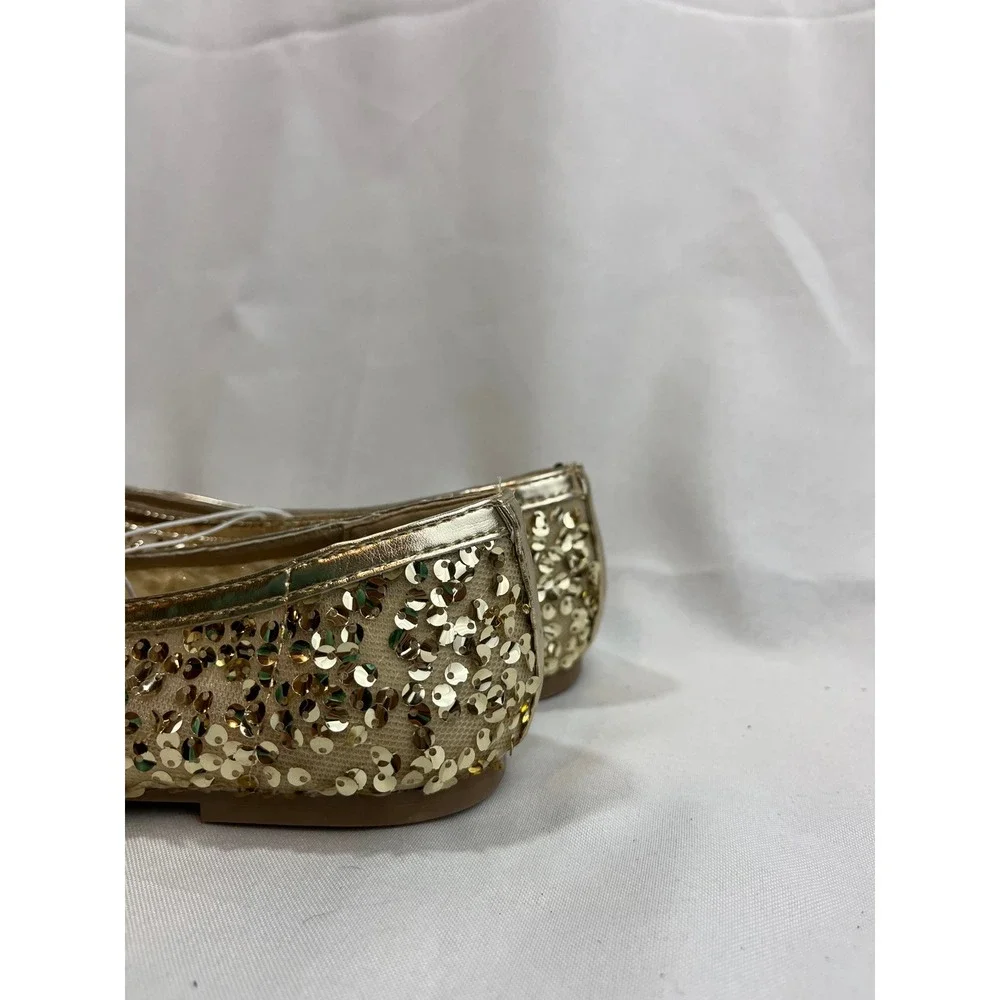 A New Day Womens Gold‎ Sequin Ballet Flats Mesh Slip On Dress Shoes Size 9.5